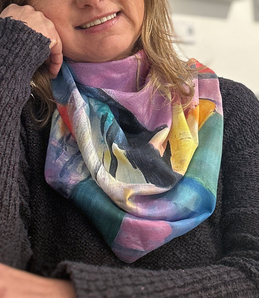 River of gold -  silk scarf/cravat/hair scarf - Chic Abstract Silk Scarf - LJagz-studio