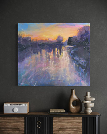 Sunrise on the Thames at Hampton Court - original paining - LJagz-studio