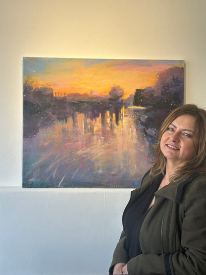 Sunrise on the Thames at Hampton Court - original paining - LJagz-studio