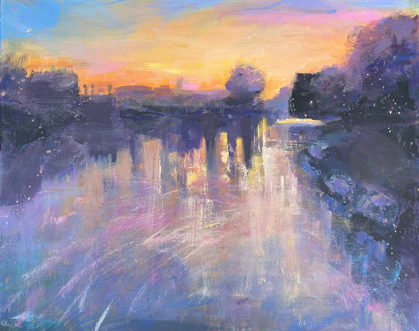 Sunrise on the Thames at Hampton Court - original paining - LJagz-studio
