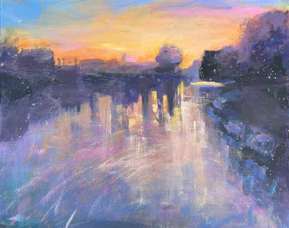 Sunrise on the Thames at Hampton Court - original paining - LJagz-studio